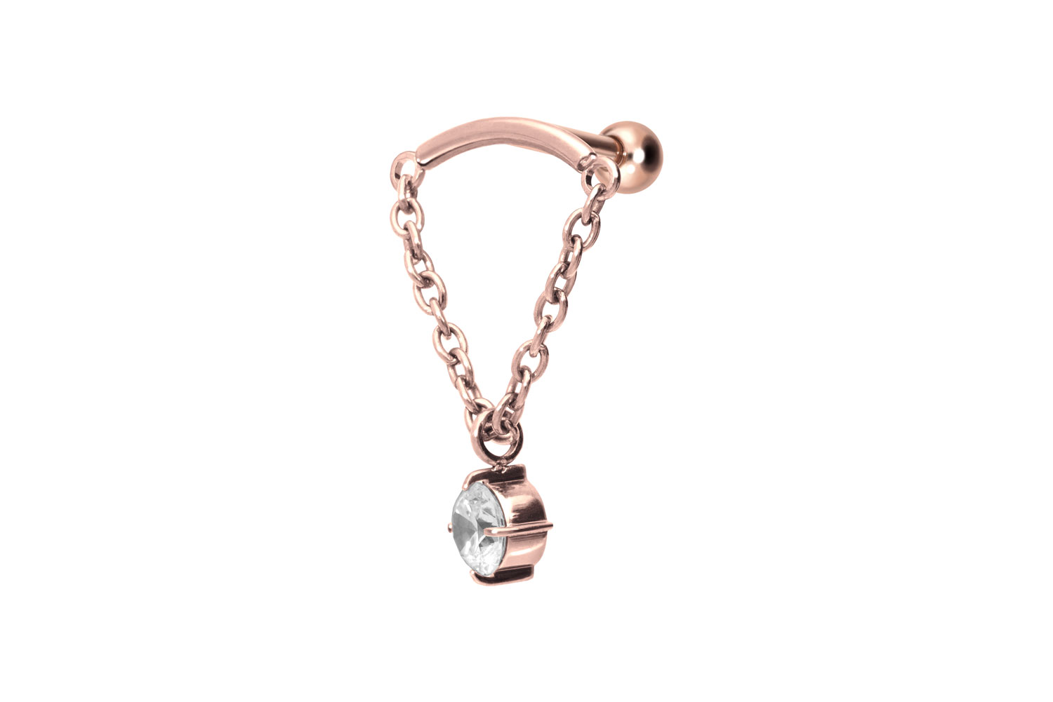 Titan Ohrpiercing mit Innengewinde BOGEN + KETTE + KRISTALL